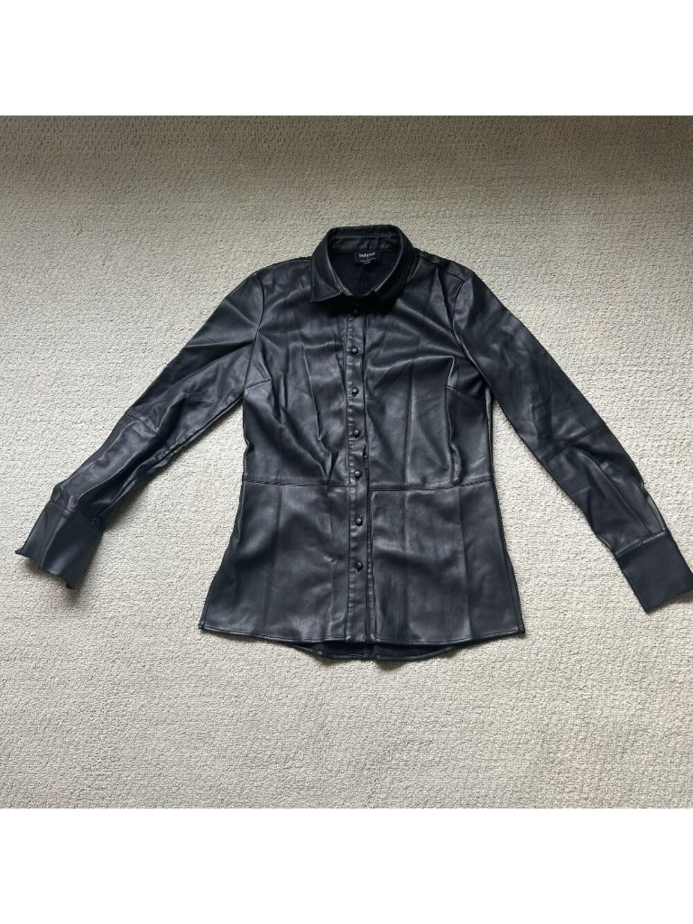 Bardot Women's Top Black Faux Leather Shirt Contour Pleats Structured Size Small